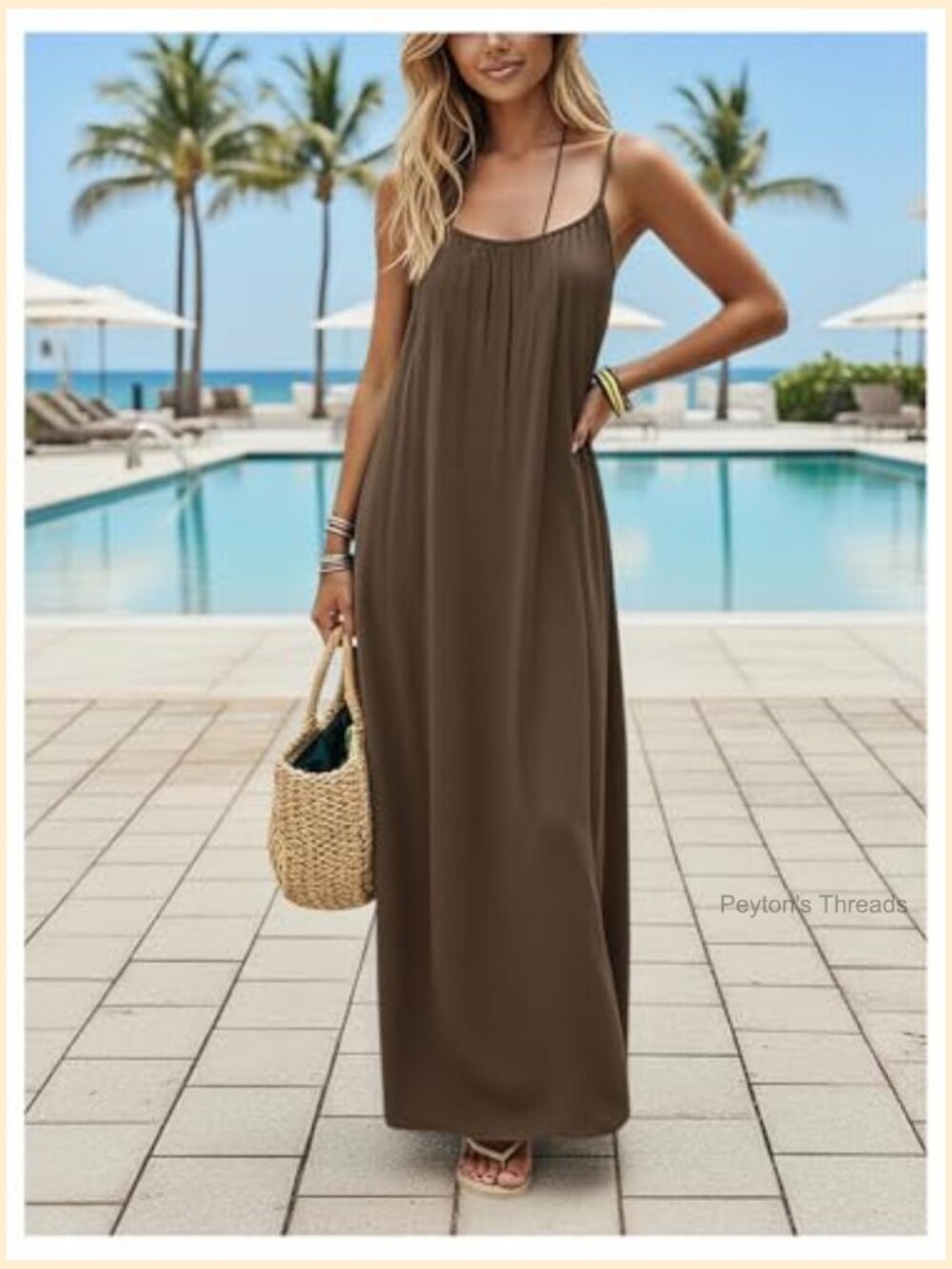 Open Back Spaghetti Strap Maxi Dress Loose Flowy Beach Sundress - Picture 4 of 6